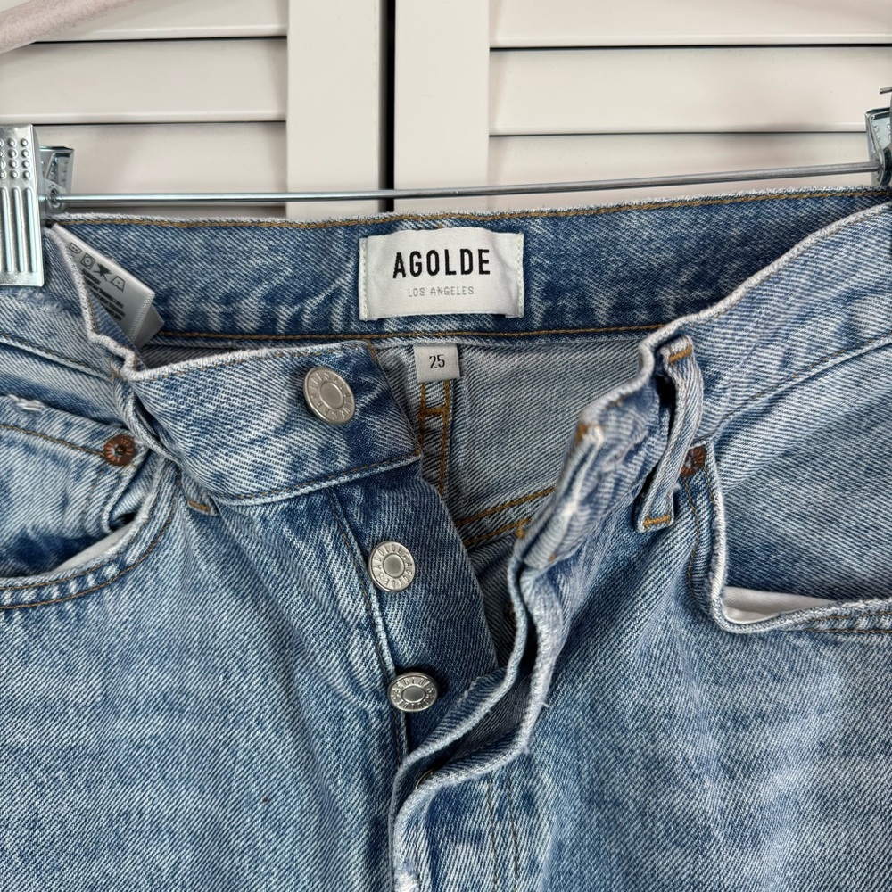 AGOLDE Lana Straight Leg Ankle Raw Hem Blue Jean Distressed Edges Size 25 - Picture 5 of 12